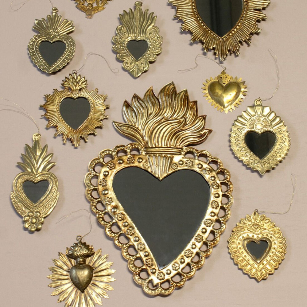 Melting Pot - Spiegeltje Mini Hart Veren Antiek Goud 9x14cm Melting Pot - Spiegeltje Mini Hart Veren Antiek Goud 9x14cm