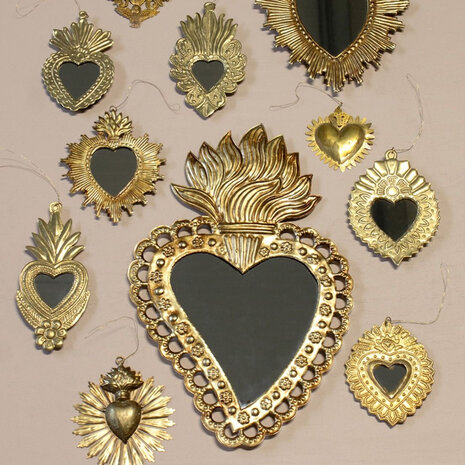 Melting Pot - Spiegeltje Mini Hart Veren Antiek Goud 9x14cm Melting Pot - Spiegeltje Mini Hart Veren Antiek Goud 9x14cm