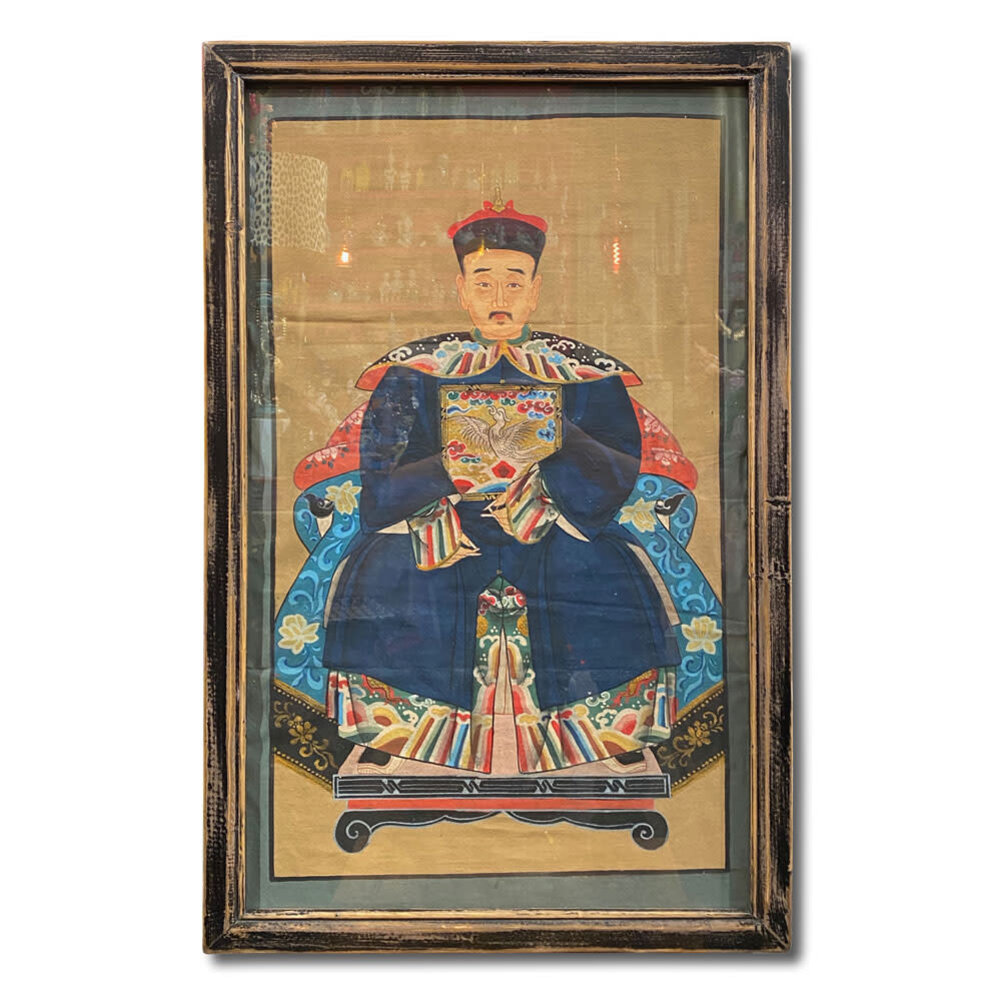 Melting Pot - Schilderij Chinese Voorouder Hoed Blauw Multi 56x91cm ingelijst