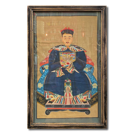 Melting Pot - Schilderij Chinese Voorouder Hoed Blauw Multi 56x91cm ingelijst