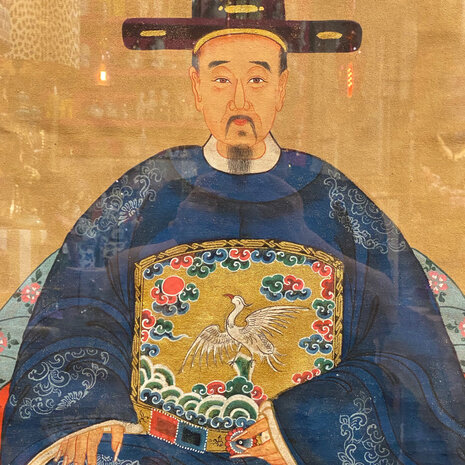 Melting Pot - Schilderij Chinese Voorouder Steek Blauw Multi 56x91cm ingelijst