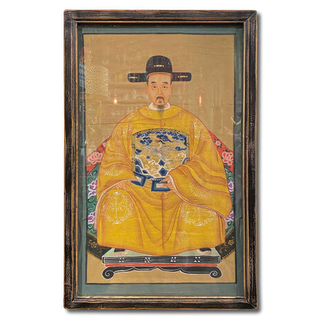 Melting Pot - Schilderij Chinese Voorouder Steek Geel Multi 56x91cm ingelijst