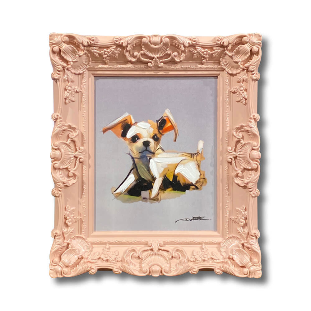 Colmore - Schilderij Chihuahua in Roze Barok Lijst 30x35cm handgeschilderd Colmore - Schilderij Chihuahua in Roze Barok Lijst 30x35cm handgeschilderd