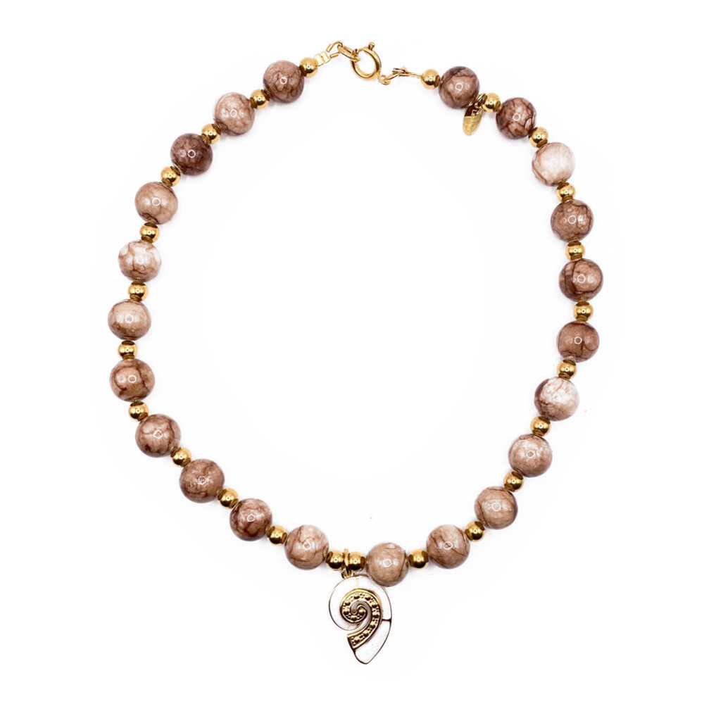 Melting Pot - Sieraad Kralen Ketting Nature met Hanger Goud RVS 42cm Melting Pot - Sieraad Kralen Ketting Nature met Hanger Goud RVS 42cm