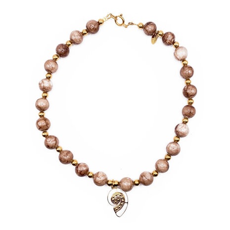 Melting Pot - Sieraad Kralen Ketting Nature met Hanger Goud RVS 42cm Melting Pot - Sieraad Kralen Ketting Nature met Hanger Goud RVS 42cm