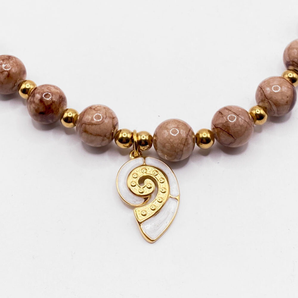 Melting Pot - Sieraad Kralen Ketting Nature met Hanger Goud RVS 42cm Melting Pot - Sieraad Kralen Ketting Nature met Hanger Goud RVS 42cm