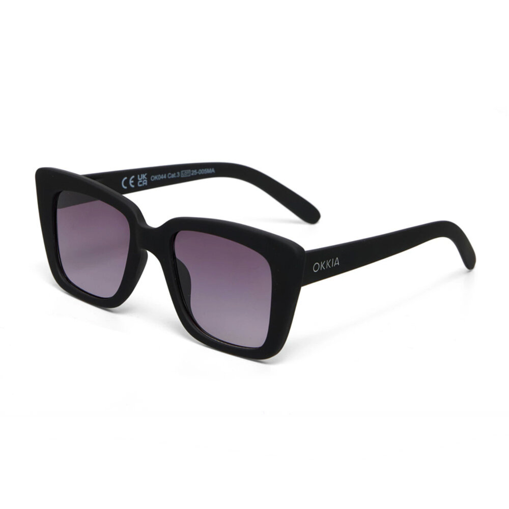 Okkia - Zonnebril ELBA Square Zonnebril Black OK044-BK – Vierkant Soft-Touch Montuur met Zwarte Gradiëntglazen en UV400