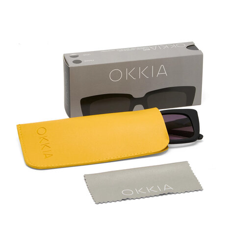 Okkia - Zonnebril ELBA Square Zonnebril Black OK044-BK – Vierkant Soft-Touch Montuur met Zwarte Gradiëntglazen en UV400