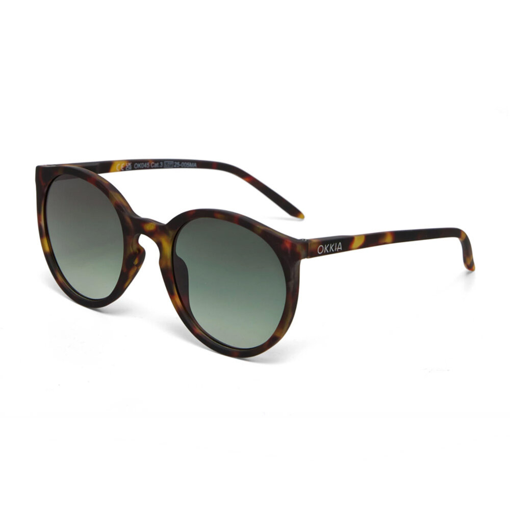 Okkia - Zonnebril BERLINO Round Zonnebril Classic Havana OK045-CH – Rond Soft-Touch Montuur met Bruine Gradiëntglazen en UV400