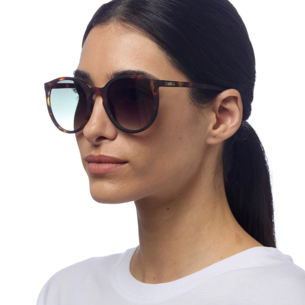 Okkia - Zonnebril BERLINO Round Zonnebril Classic Havana OK045-CH – Rond Soft-Touch Montuur met Bruine Gradiëntglazen en UV400