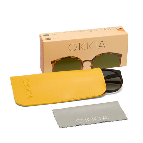 Okkia - Zonnebril BERLINO Round Zonnebril Classic Havana OK045-CH – Rond Soft-Touch Montuur met Bruine Gradiëntglazen en UV400