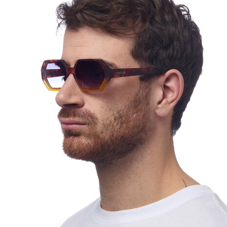 Okkia - Zonnebril ANDREA Small Hexagon Havana Yellow OK022-HY