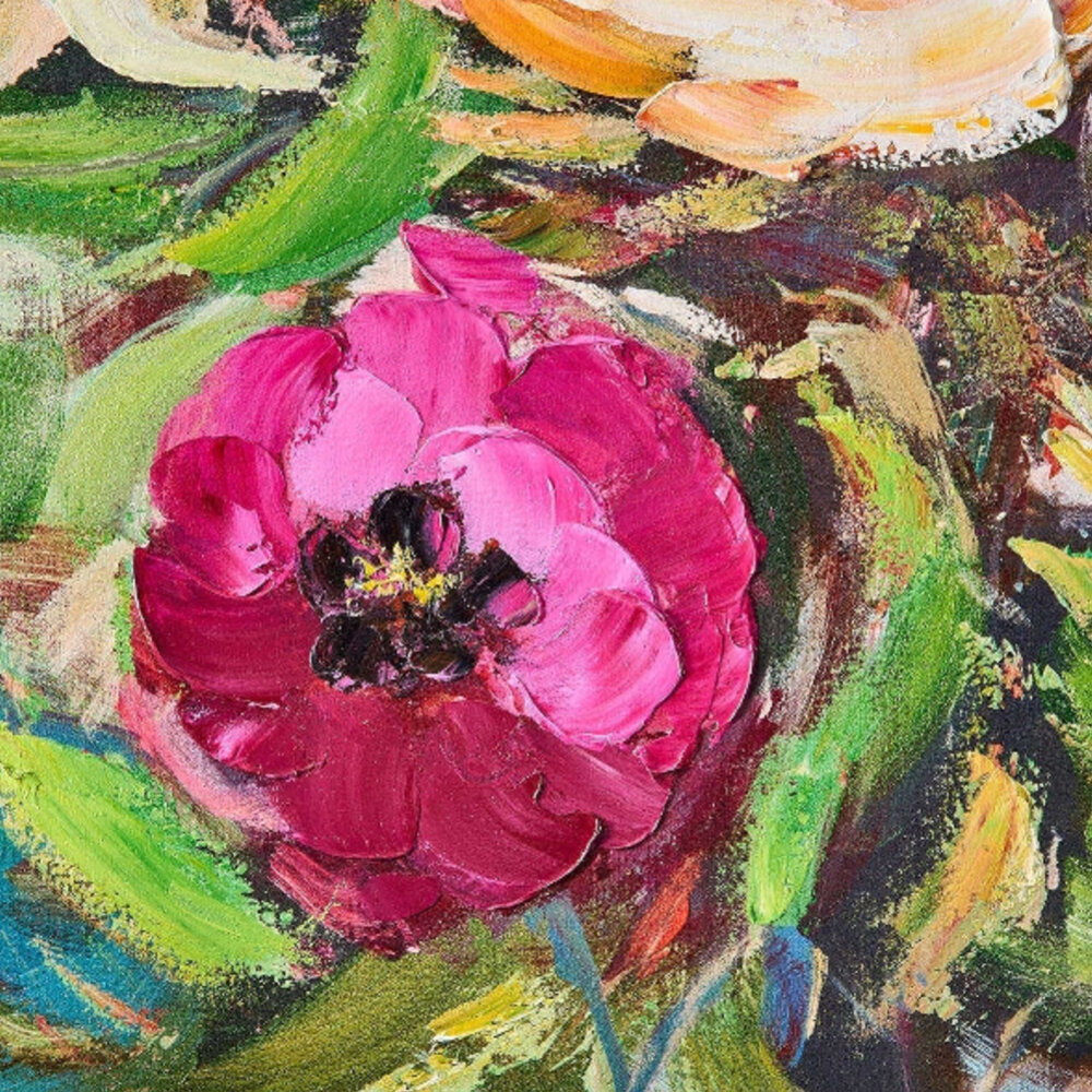 Werns - Schilderij Bloemen Roze Multicolor 100x100cm handgeschilderd Werns - Schilderij Bloemen Roze Multicolor 100x100cm handgeschilderd