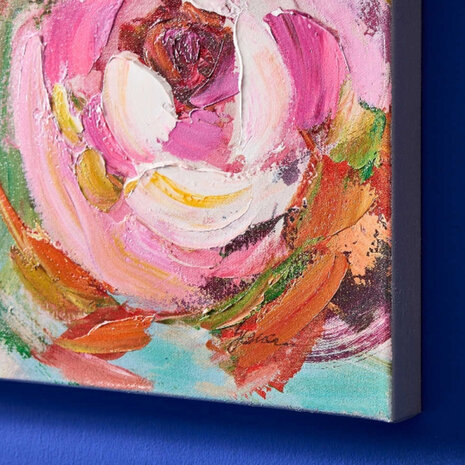 Werns - Schilderij Bloemen Roze Multicolor 100x100cm handgeschilderd Werns - Schilderij Bloemen Roze Multicolor 100x100cm handgeschilderd