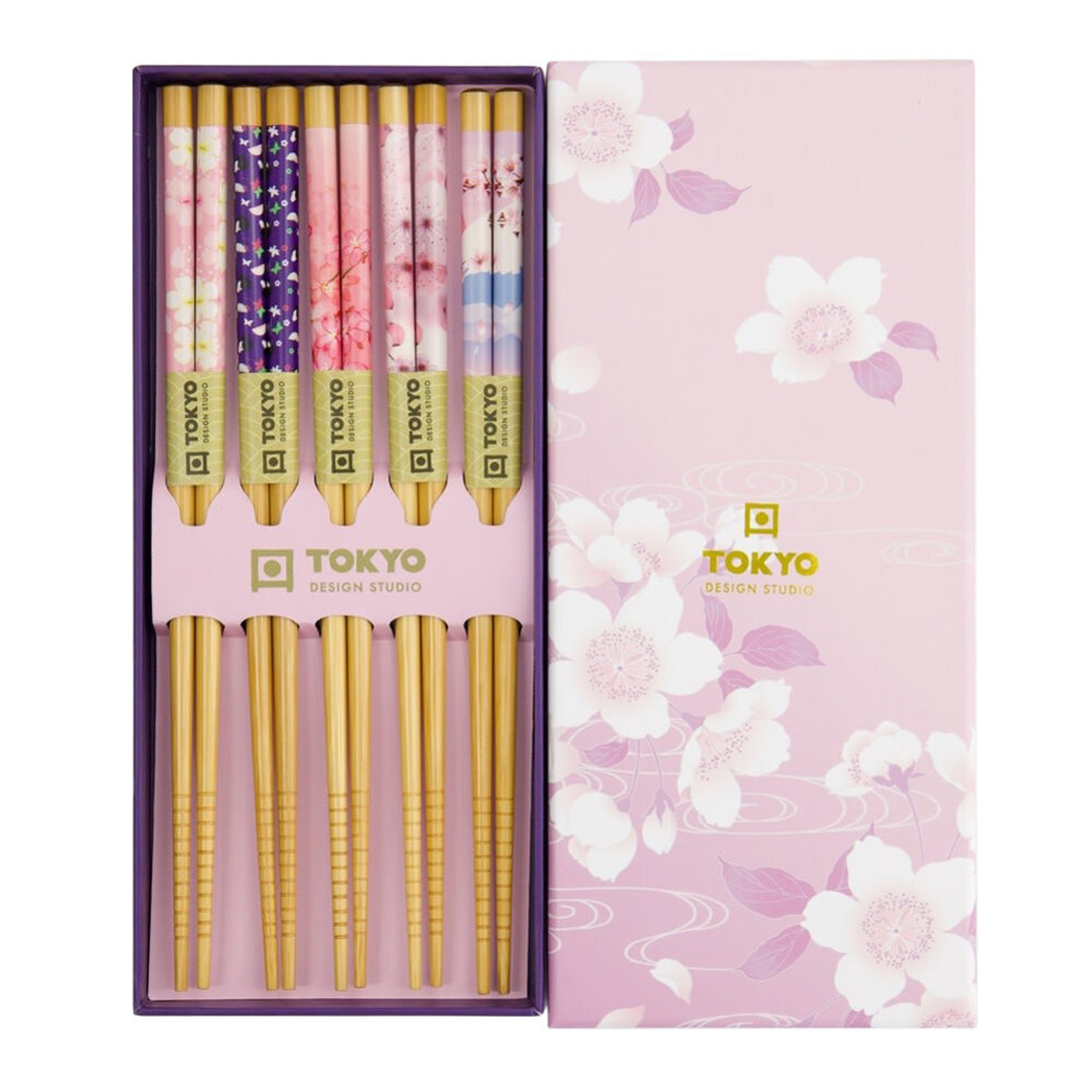 Tokyo Design Studio - Eetstokjes Sakura Kersenbloesem Roze set 5 in cadeau doos