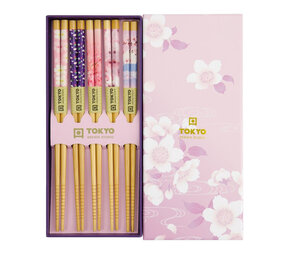 Tokyo Design Studio - Eetstokjes Sakura Kersenbloesem Roze set 5 in cadeau doos