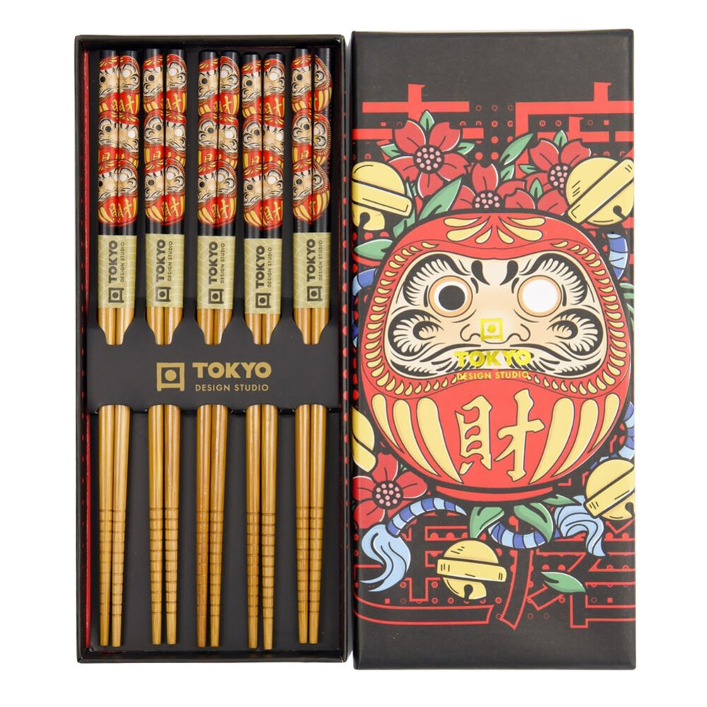 Tokyo Design Studio - Eetstokjes Daruma Rood-Zwart set 5 in cadeau doos