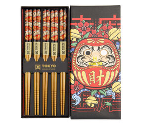 Tokyo Design Studio - Eetstokjes Daruma Rood-Zwart set 5 in cadeau doos