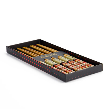 Tokyo Design Studio - Eetstokjes Daruma Rood-Zwart set 5 in cadeau doos