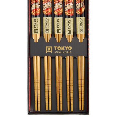 Tokyo Design Studio - Eetstokjes Daruma Rood-Zwart set 5 in cadeau doos