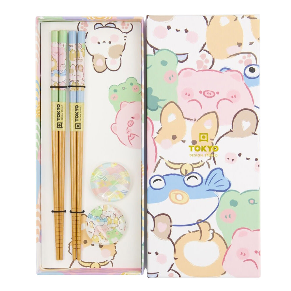 Melting Pot - Eetstokjes Kawaii Dieren met Opleggers set 2 in cadeau doos