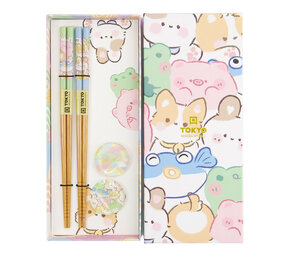 Melting Pot - Eetstokjes Kawaii Dieren met Opleggers set 2 in cadeau doos Melting Pot - Eetstokjes Kawaii Dieren met Opleggers set 2 in cadeau doos