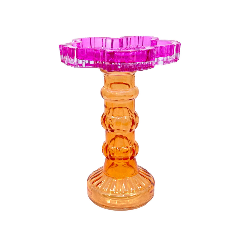 Melting Pot - Kandelaar Flower Fuchsia Oranje Glas 12x17cm voor blokkaars
