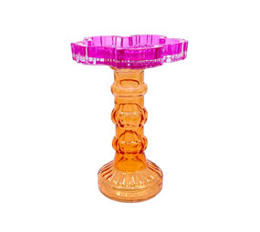 Melting Pot - Kandelaar Flower Fuchsia Oranje Glas 12x17cm voor blokkaars Melting Pot - Kandelaar Flower Fuchsia Oranje Glas 12x17cm voor blokkaars