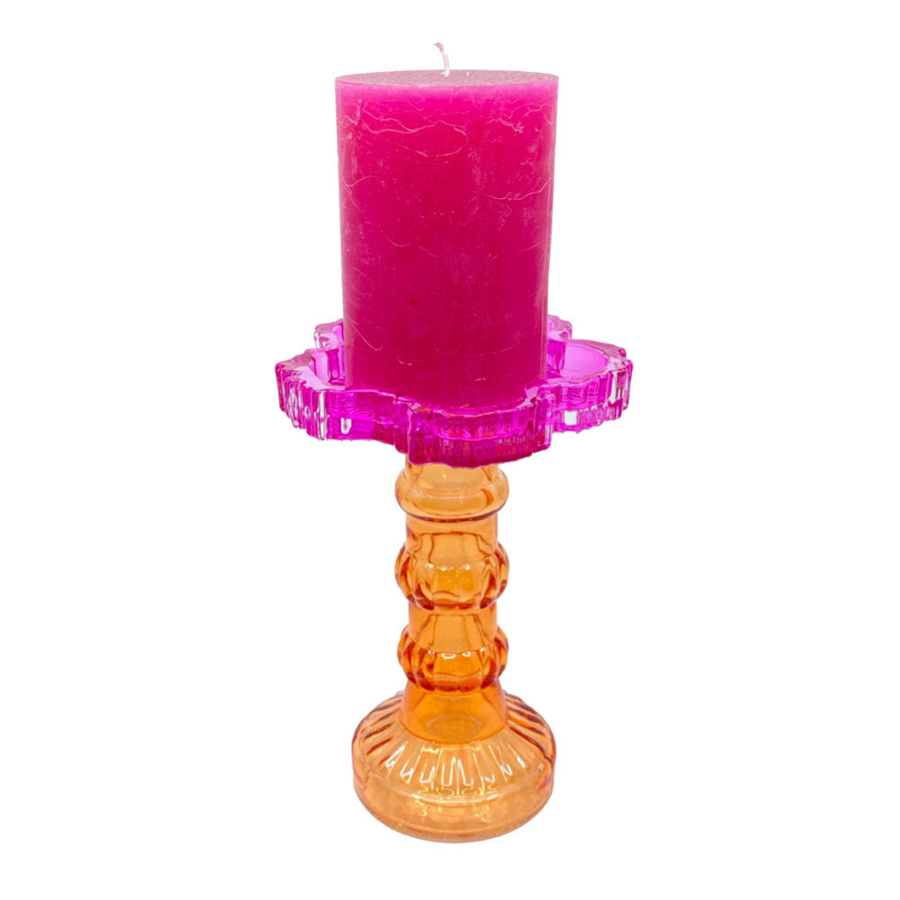 Melting Pot - Kandelaar Flower Fuchsia Oranje Glas 12x17cm voor blokkaars