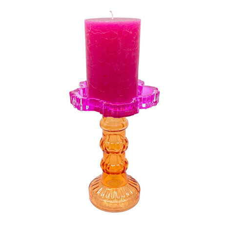 Melting Pot - Kandelaar Flower Fuchsia Oranje Glas 12x17cm voor blokkaars