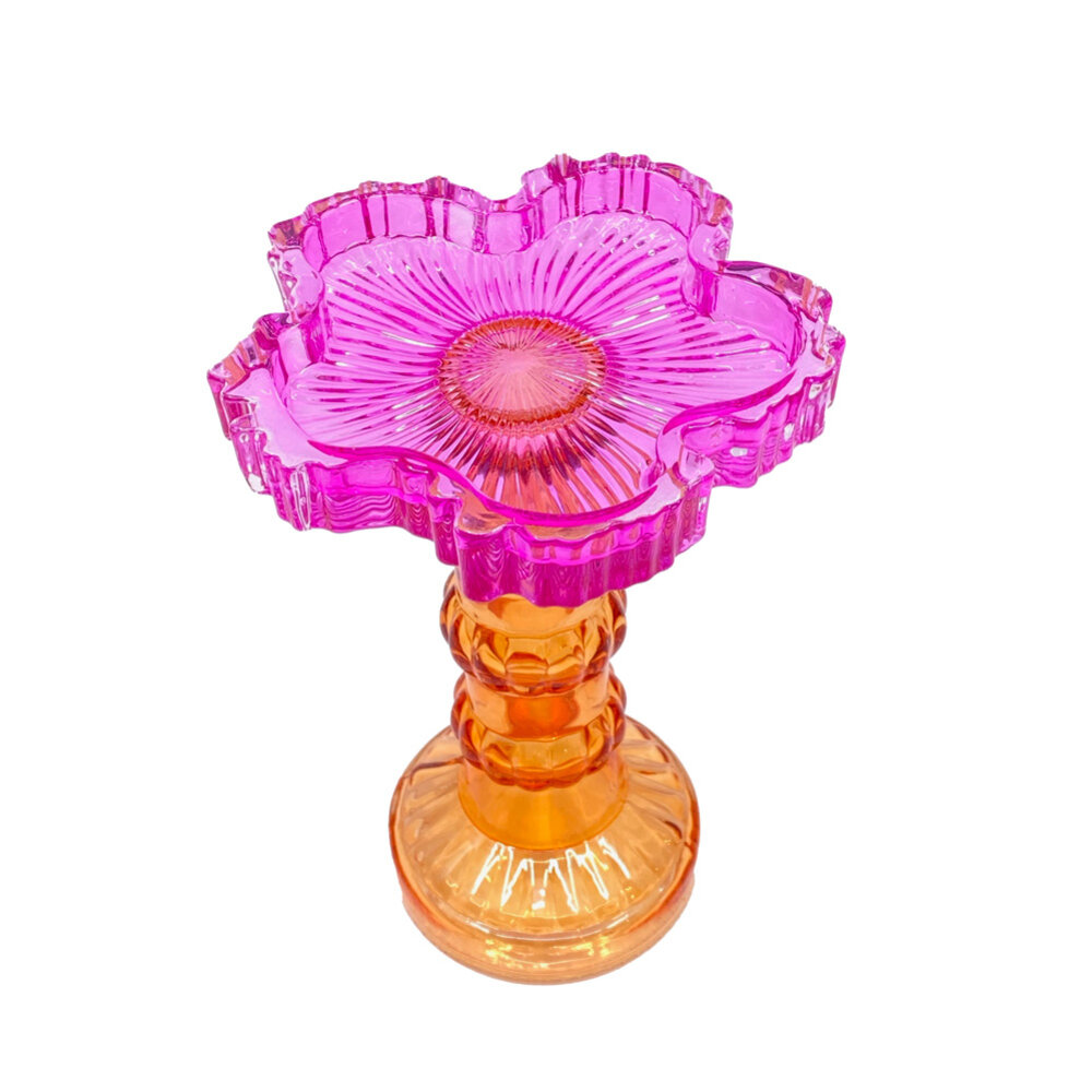 Melting Pot - Kandelaar Flower Fuchsia Oranje Glas 12x17cm voor blokkaars