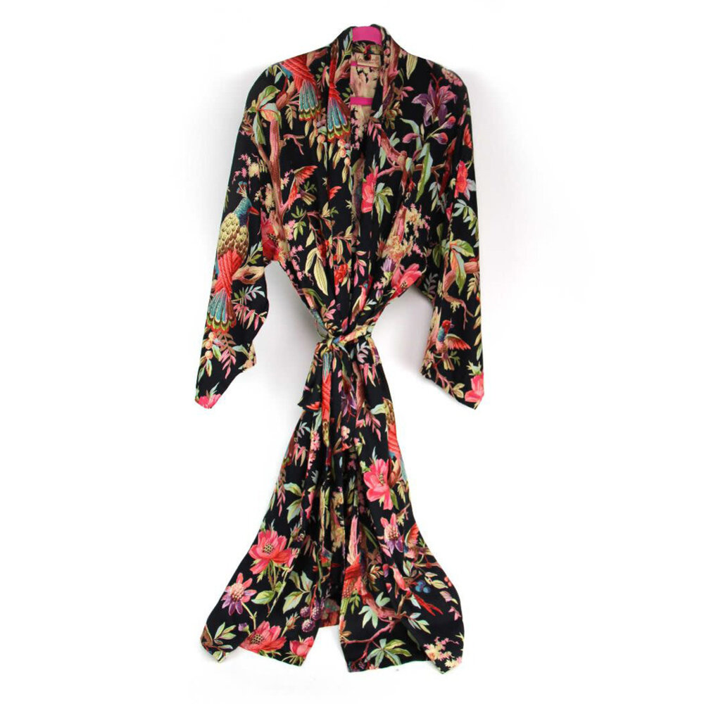 Imbarro - Kimono Royal Paradise Black Viscose One-size Imbarro - Kimono Royal Paradise Black Viscose One-size