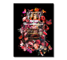 Melting Pot - Glasschilderij Chanel Nr. 5 Rode Bloemen 60x80cm goudfolie