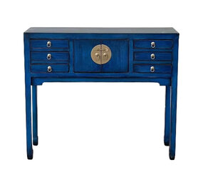 Werns - Console Tafel & Ladekast Dynasty Vintage Blauw Goud Hout 100x26x87cm Werns - Console Tafel & Ladekast Dynasty Vintage Blauw Goud Hout 100x26x87cm