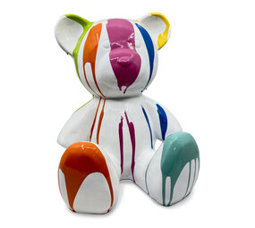 Melting Pot - Beeld Design Beer Zittend Wit Multicolor Verf 30x32cm Melting Pot - Beeld Design Beer Zittend Wit Multicolor Verf 30x32cm