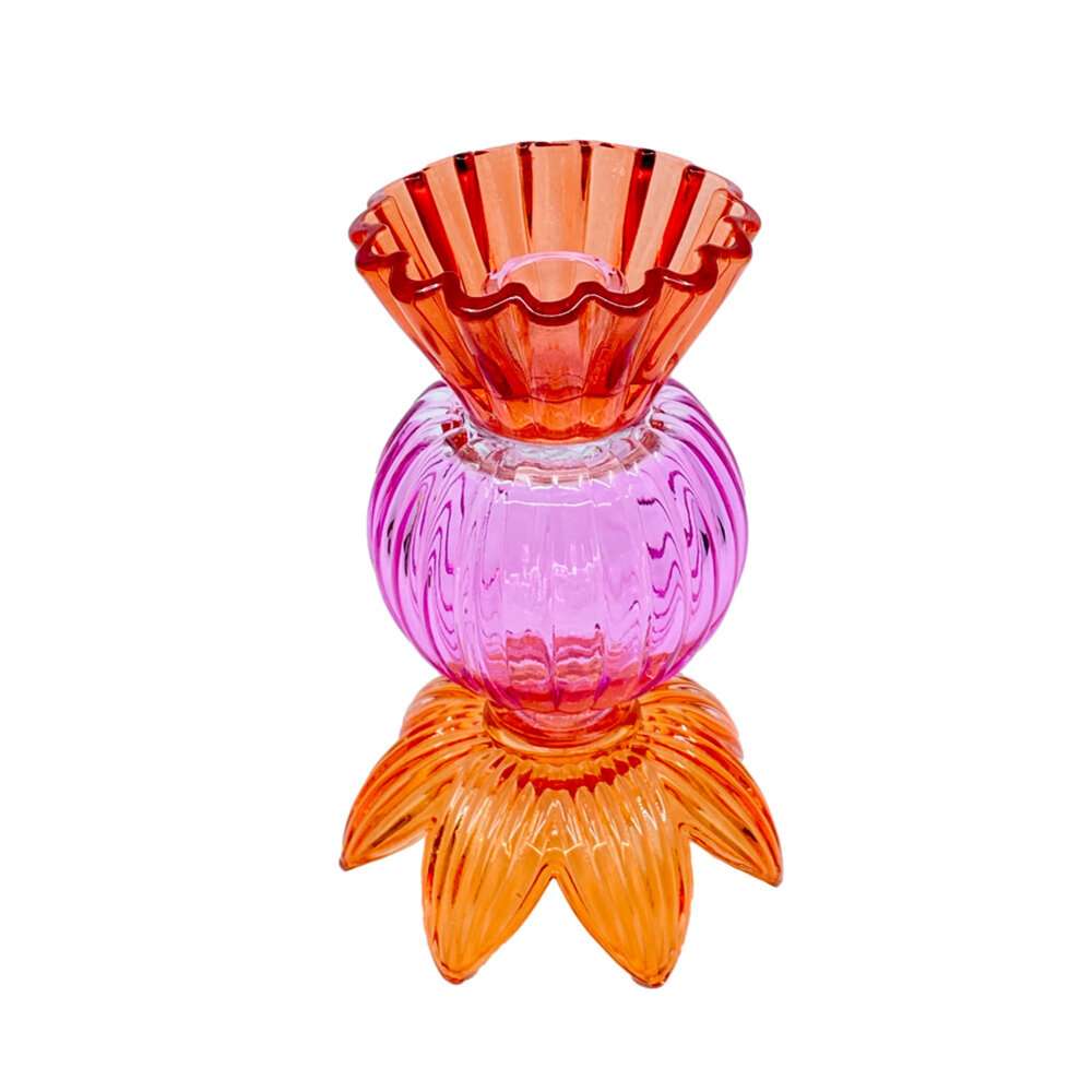 Melting Pot - Kandelaar & Waxinehouder Lotus Oranje-Fuchsia Glas 11x17cm
