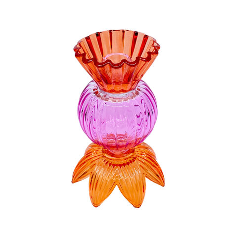 Melting Pot - Kandelaar & Waxinehouder Lotus Oranje-Fuchsia Glas 11x17cm