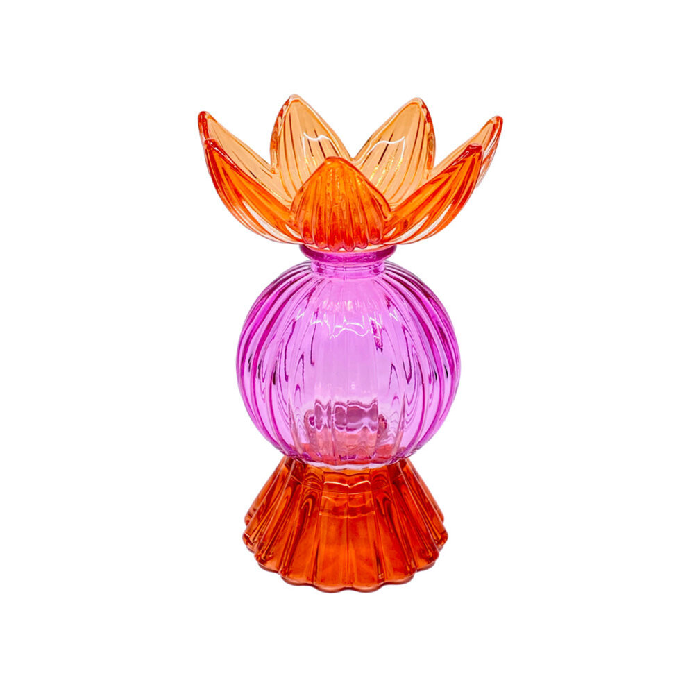 Melting Pot - Kandelaar & Waxinehouder Lotus Oranje-Fuchsia Glas 11x17cm