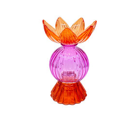 Melting Pot - Kandelaar & Waxinehouder Lotus Oranje-Fuchsia Glas 11x17cm