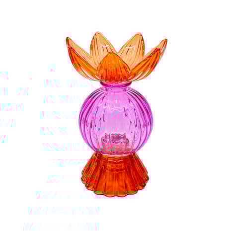 Melting Pot - Kandelaar & Waxinehouder Lotus Oranje-Fuchsia Glas 11x17cm