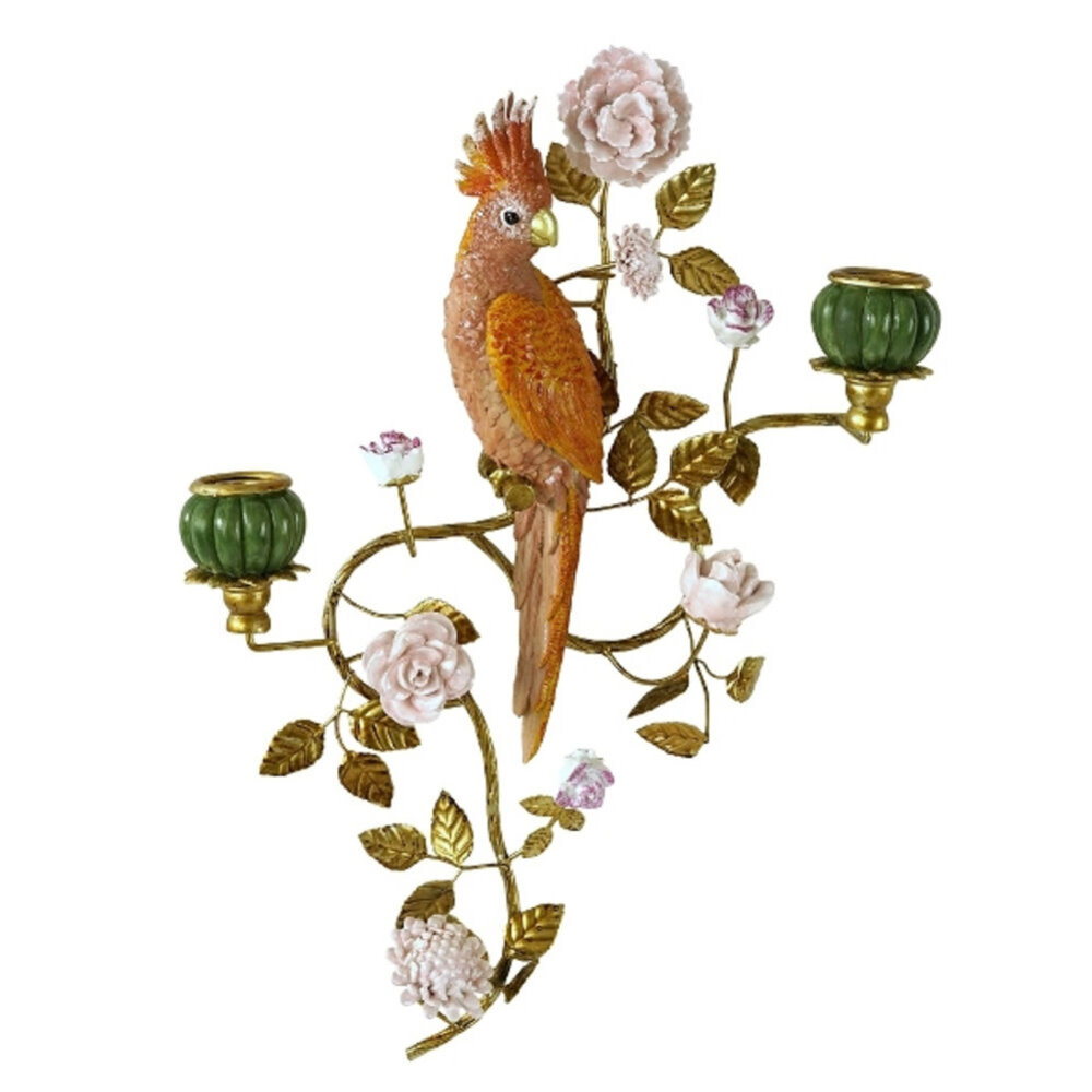 Werns - Wandkandelaar Papegaai Oranje Groen Goud 39x59x12cm 2 Houders Werns - Wandkandelaar Papegaai Oranje Groen Goud 39x59x12cm 2 Houders
