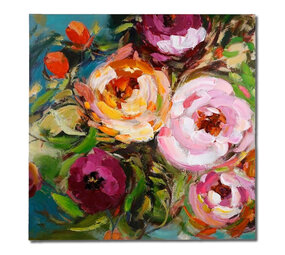 Werns - Schilderij Bloemen Roze Multicolor 100x100cm handgeschilderd Werns - Schilderij Bloemen Roze Multicolor 100x100cm handgeschilderd