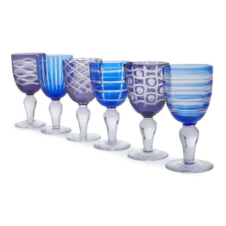 Pols Potten - Wijn Glazen Cobalt Mix Blauw-Paars 8x17cm set van 6 Pols Potten - Wijn Glazen Cobalt Mix Blauw-Paars 8x17cm set van 6