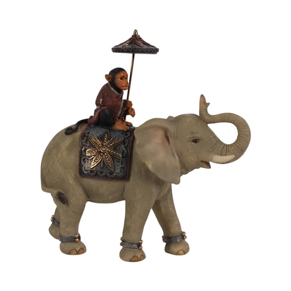 Melting Pot - Beeldje Olifant en Aapje met Parasol Multicolor 19x19cm