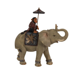 Melting Pot - Beeldje Olifant en Aapje met Parasol Multicolor 19x19cm