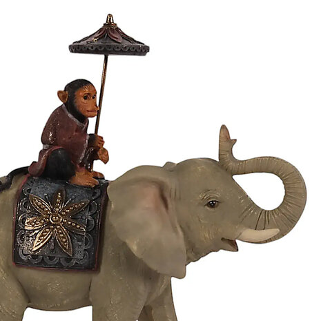 Melting Pot - Beeldje Olifant en Aapje met Parasol Multicolor 19x19cm
