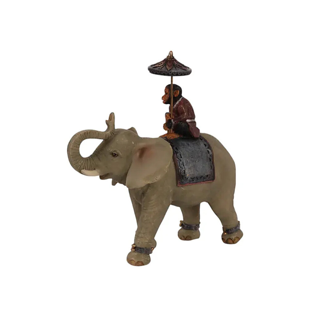 Melting Pot - Beeldje Olifant en Aapje met Parasol Multicolor 19x19cm
