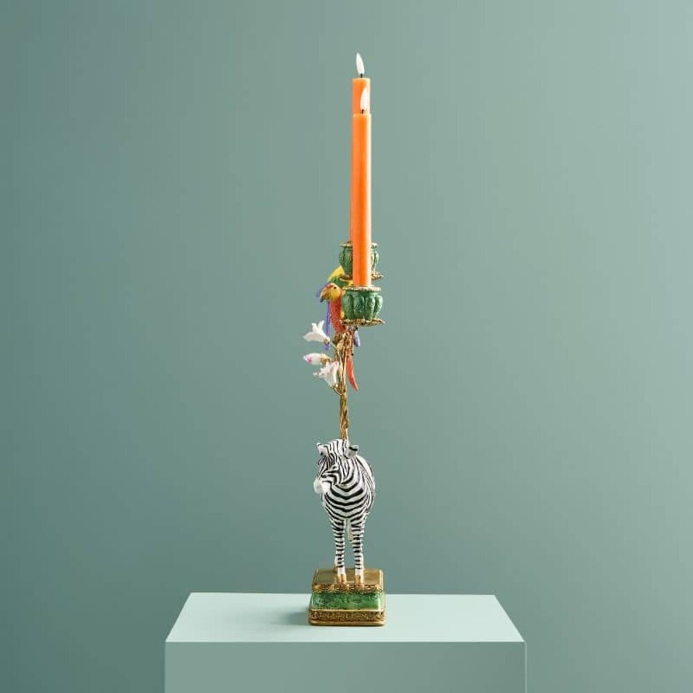 Werns - Kandelaar Zebra en Papegaaien Multicolor Metaal 27x45cm 2-houders Werns - Kandelaar Zebra en Papegaaien Multicolor Metaal 27x45cm 2-houders