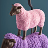 Werns - Tafellamp 3 Schapen Roze Multicolor 35x67cm met Fuchsia Fluwelen Lampenkap