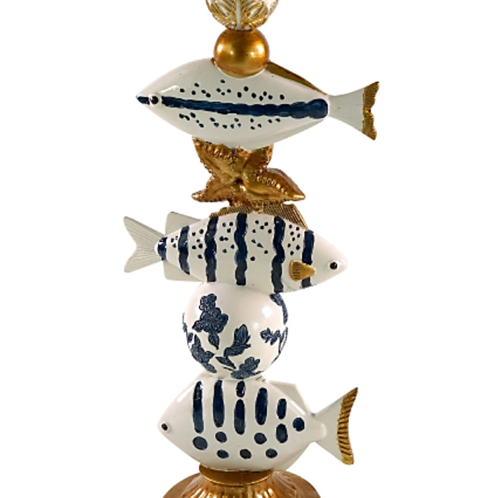 Werns - Kandelaar Vissen Blauw-Wit Goud 10x34cm